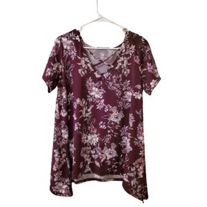 Mandy Evans Purple Floral Top with X Front